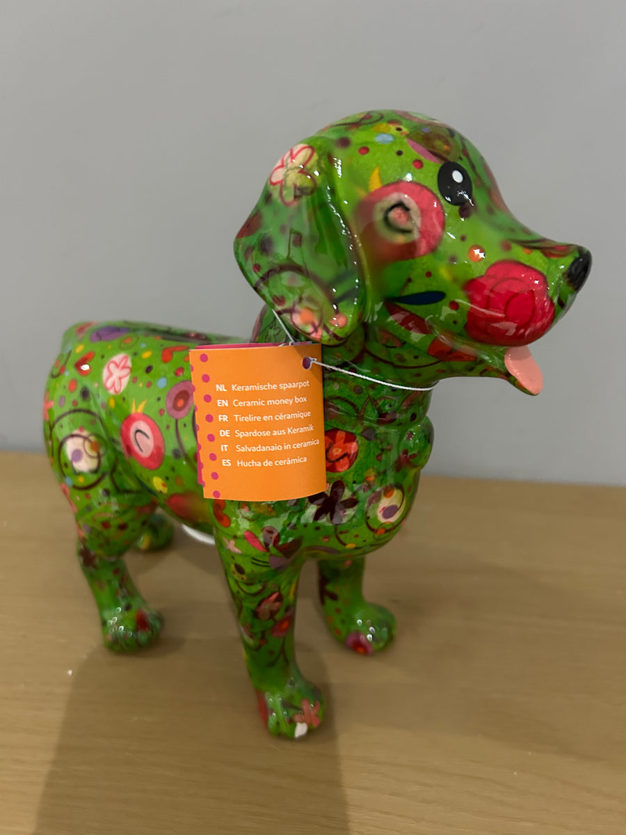 POMME PIDOU Sophie Dog Decoupage Dachshund Money Box Piggy Bank 20cm F –  Napkins By Martin