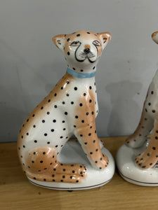 Ceramic Pair of Sitting Leopard Figures