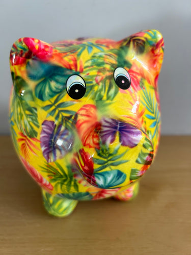 POMME PIDOU Pixie Pig Decoupage Leaves Money Box Piggy Bank 18cm FREE UK Postage
