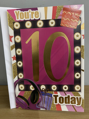 YOU'RE 10 10TH BIRTHDAY CARD AGE 10 GIRL CARD with Gold Glitter Finish FREE UK POSTAGE