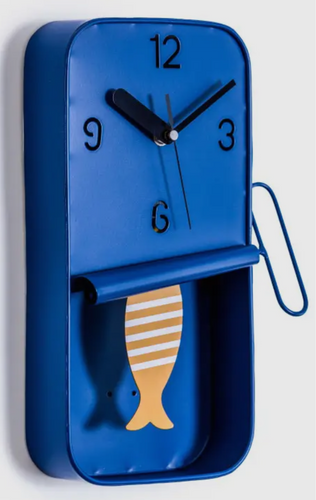 Navy Blue Metal Sardine Can Pendulum Wall Clock