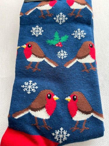 Christmas Robins Toe Socks SOCK SOCIETY Navy Blue Ankle Socks Robin Adult One Size Fit All FREE UK Postage