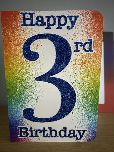 HAPPY 3rd BIRTHDAY CARD Age 3 Glitter Card & Envelope FREE UK Postage