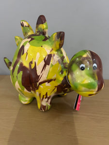 POMME PIDOU ZORK Dinosaur Decoupage Camouflage Money Box Piggy Bank 20cm FREE UK Postage