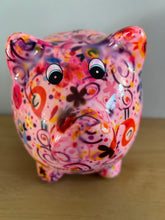 Load image into Gallery viewer, POMME PIDOU Pixie Pig Decoupage Floral Hearts Money Box Piggy Bank 18cm FREE UK Postage