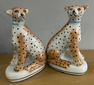 Ceramic Pair of Sitting Leopard Figures
