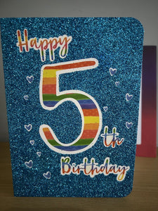 HAPPY 5th BIRTHDAY CARD Age 5 Glitter Card & Envelope FREE UK Postage