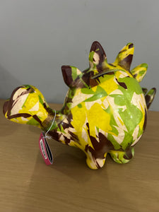 POMME PIDOU ZORK Dinosaur Decoupage Camouflage Money Box Piggy Bank 20cm FREE UK Postage