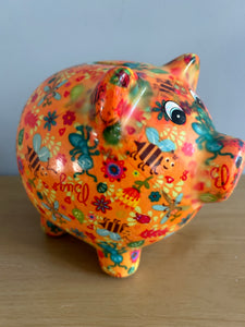 POMME PIDOU Pixie Pig Decoupage Bugs & Bees Money Box Piggy Bank 18cm FREE UK Postage