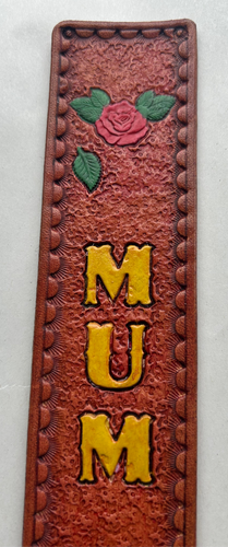 Leather Cowhide Bookmark MUM floral Handmade Free UK Postage alright yeah yeah