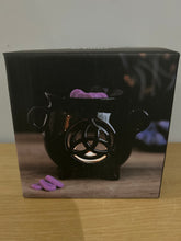 Load image into Gallery viewer, Pentagram Witches Cauldron Black Oil Burner Wax Melt Burner