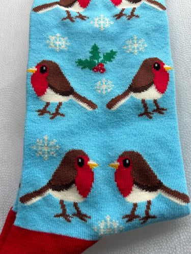 Christmas Robins Toe Socks SOCK SOCIETY Light Blue Ankle Socks Robin Adult One Size Fit All FREE UK Postage