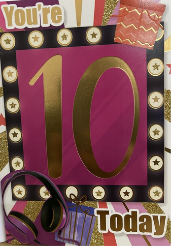 YOU'RE 10 10TH BIRTHDAY CARD AGE 10 GIRL CARD with Gold Glitter Finish FREE UK POSTAGE