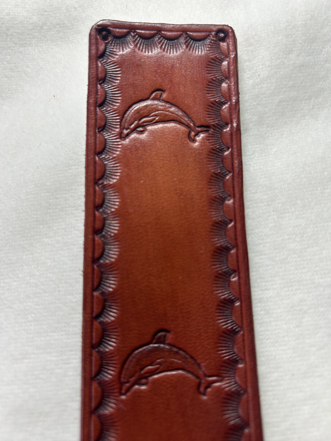 Leather Bookmark Dolphin Fish  eyelash border Handmade Free UK Postage
