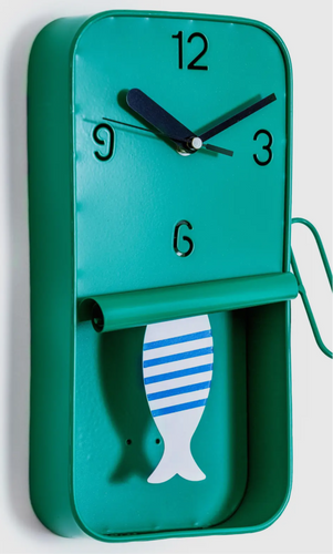Mint Blue Metal Sardine Can Pendulum Wall Clock
