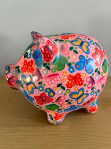 POMME PIDOU Pixie Pig Decoupage Butterflies Money Box Piggy Bank 18cm FREE UK Postage