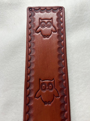 Leather Bookmark Owl with eyelash border Handmade Free UK Postage