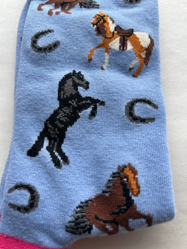 Horse Equestrian Toe Socks SOCK SOCIETY Light Blue Ankle Socks Adult One Size Fit All FREE UK Postag