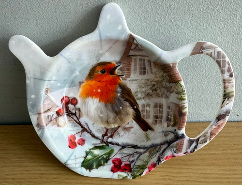 Christmas Robin on Branch Tea bag Tidy Gift collectable Kitchen Dining Decor FREE UK Postage