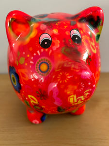 POMME PIDOU Pixie Pig Decoupage Floral Bird Money Box Piggy Bank 18cm FREE UK Postage