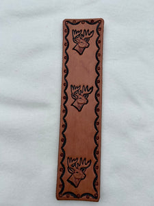 Leather Bookmark Deer Stag Head Black Border Handmade Free UK Postage