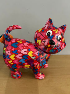 POMME PIDOU KIKI Cat Decoupage Love Hearts Money Box Piggy Bank 20cm FREE UK Postage