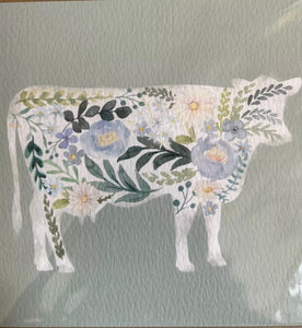 Floral Cow Greetings Blank Card with Envelope FREE UK Postage