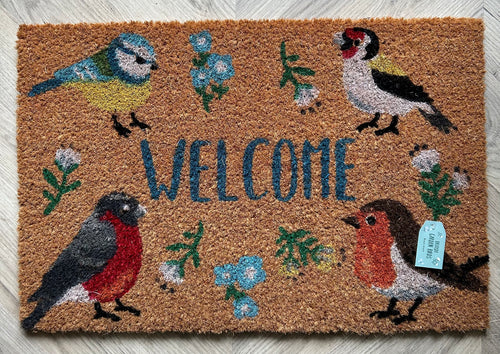 Coir Doormat British Garden Birds Floral Door Mat FREE UK postage