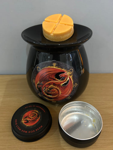 Beltane Dragon Wax Melt Burner Gift Set boxed with Soy Vegan wax snap disc