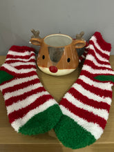 Load image into Gallery viewer, Cosy Christmas Reindeer Mug &amp; Socks Gift Set