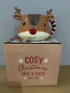 Cosy Christmas Reindeer Mug & Socks Gift Set