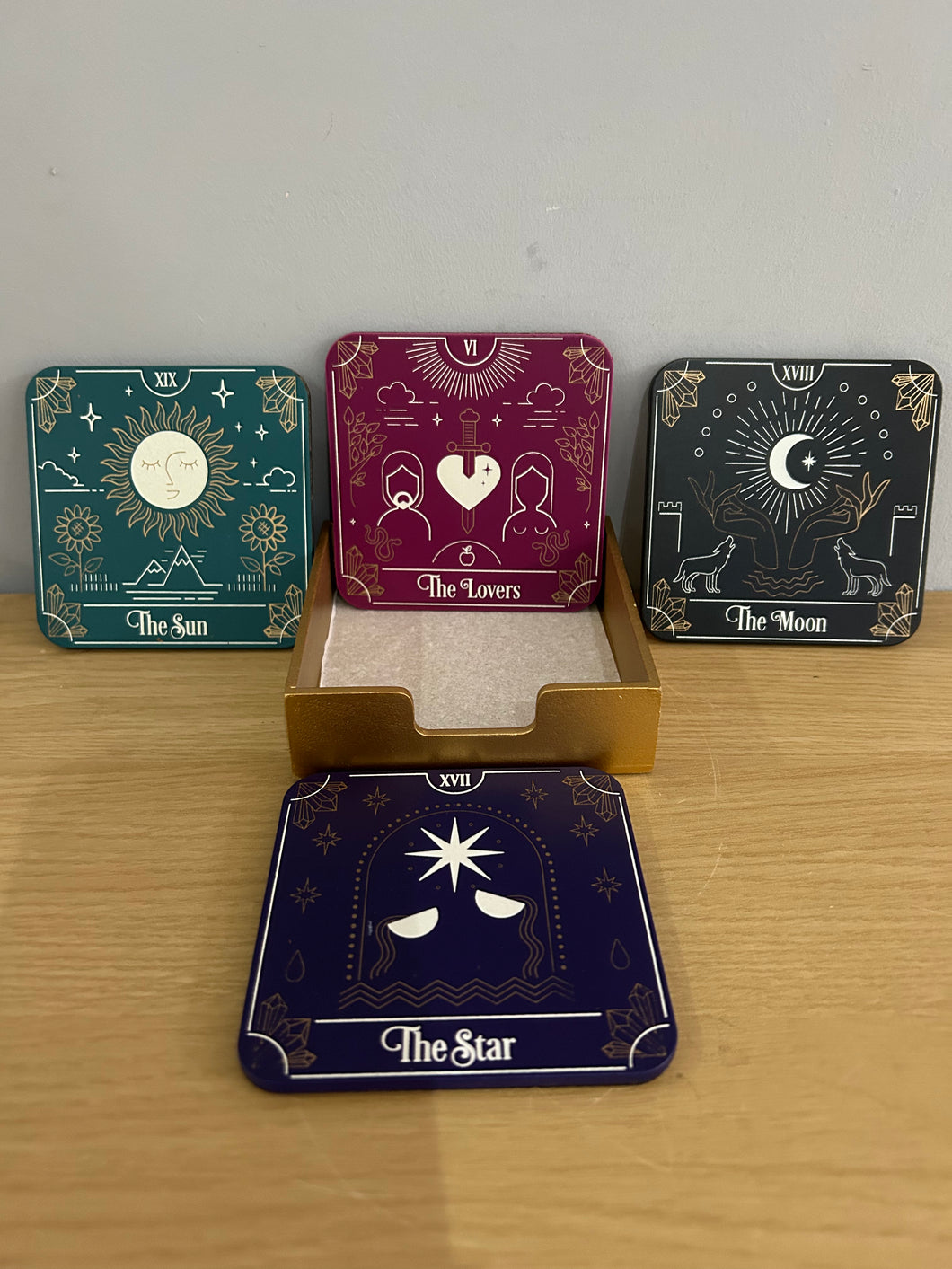 Witches Mystical Tarot card Coaster Set in Wooden Box  FREE UK Postage