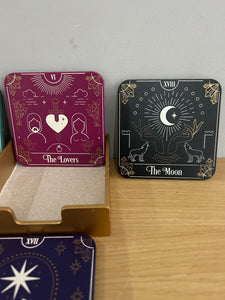 Witches Mystical Tarot card Coaster Set in Wooden Box  FREE UK Postage