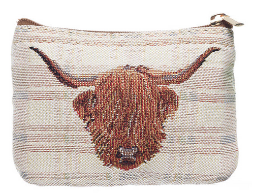 Tapestry Zip Coin Purse Highland Cow FREE UK Postage