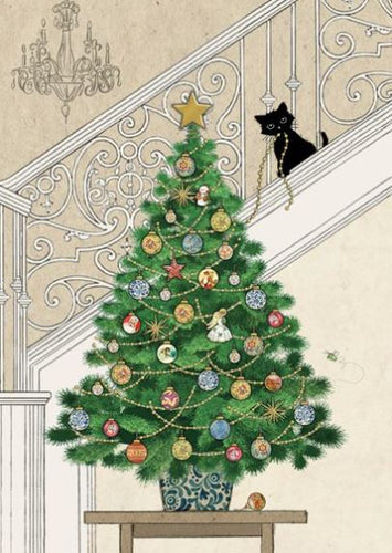 Tree Kitten Bug Art Christmas Card Greeting Card & envelope FREE UK Postage