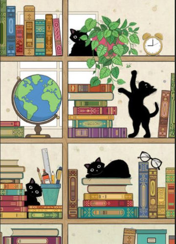 Bookcase Kitties Bug Art Birthday Card Greeting Card & envelope FREE UK Postage