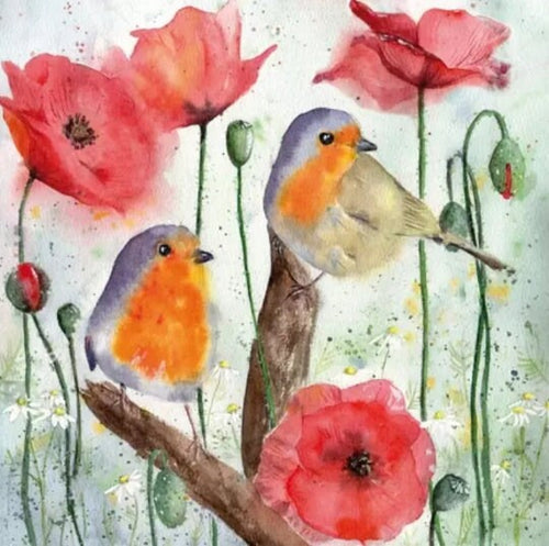 5 Paper Party Napkins Robins & Poppy Pack of 5 3 Ply Tissue Serviettes FREE UK Postage