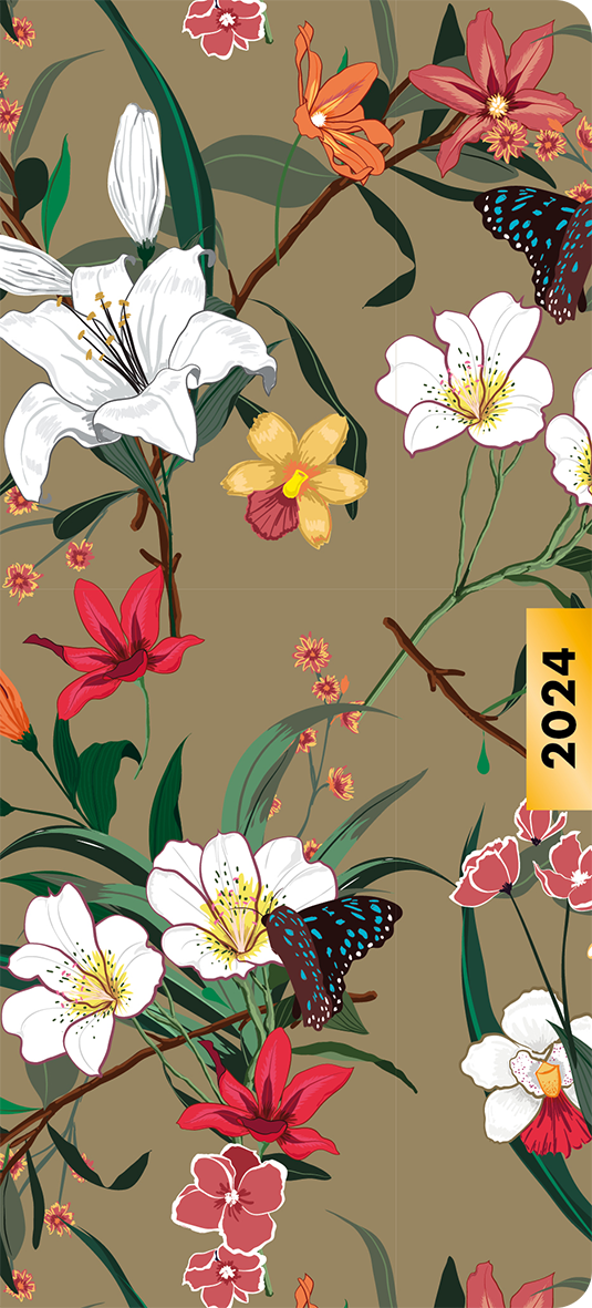 Lillies 2024 Slimline Hardbacked Diary with elasticated band week to view FREE UK Postage