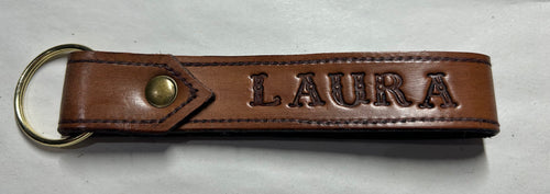 Leather Keyring Keyfob Laura Personalised keychain Free UK Postage