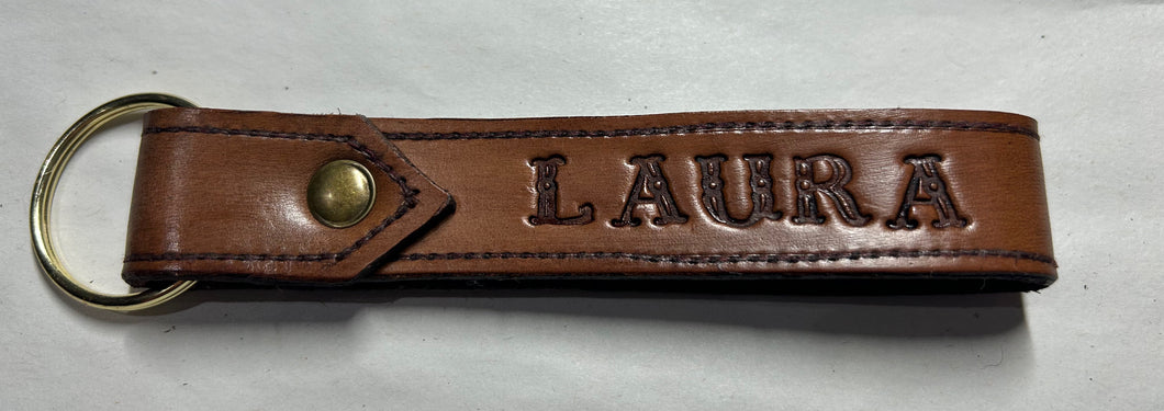 Leather Keyring Keyfob Laura Personalised keychain Free UK Postage