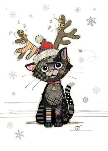 Kitten Antlers Bug Art Christmas Card Greeting Card & envelope FREE UK Postage