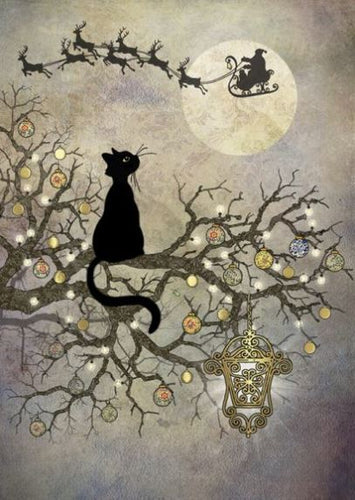 Moon Cat Bug Art Christmas Card Greeting Card & Envelope FREE UK Postage