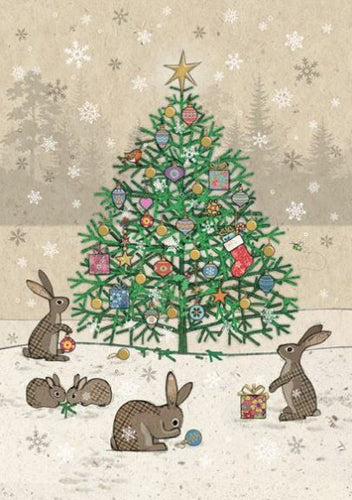 Rabbits Tree Bug Art Christmas Card Greeting Card & envelope FREE UK Postage