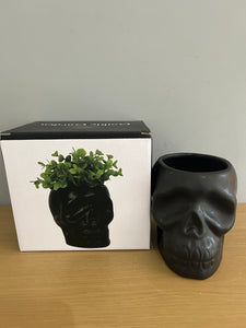 Skull Gothic Ceramic Garden Planter Black boxed