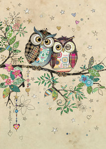 Bug Art Birthday Card Owl Couple Greeting Card With Envelope FREE UK Postage