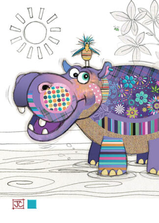 Holly Hippo Bug Art Birthday Card Greeting Card & envelope FREE UK Postage