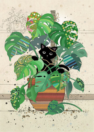 Monstera Cat Bug Art Birthday Card Greeting Card & envelope FREE UK Postage