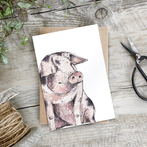 Pig Birthday Card Blank Greetings Card with Envelope FREE UK POSTAGE