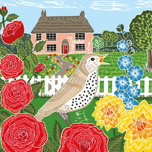 Thrush & Cottage Blank Greetings Card and Envelope Nature Trail by Kate Heiss FREE UK POSTAGE