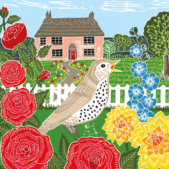 Thrush & Cottage Blank Greetings Card and Envelope Nature Trail by Kate Heiss FREE UK POSTAGE